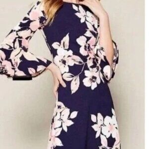 Eliza J Deep Blue/Black Pink Floral Long Sleeve Dress